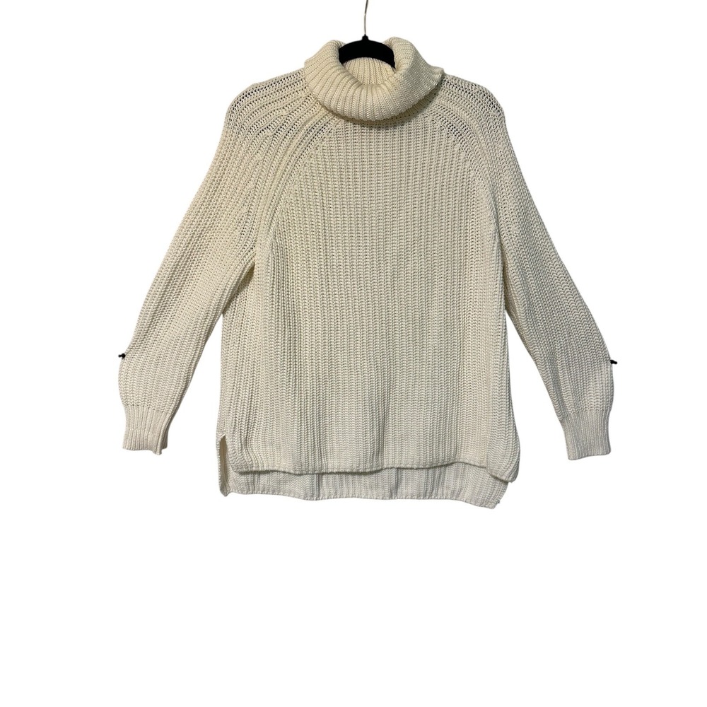 525 Cream Ribbed Turtleneck Sweater Size M Cozy Chunky Knit Cozy Casual